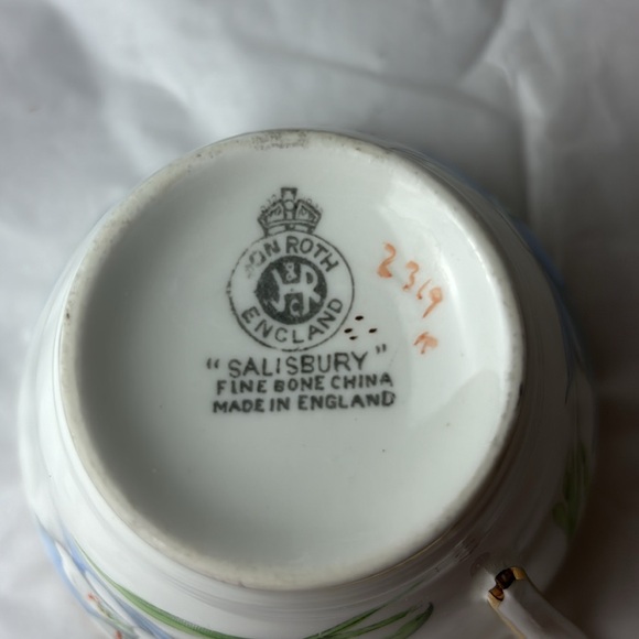 Antique JonRoth, England, Salisbury fine bone China blue and white flower - Picture 7 of 9